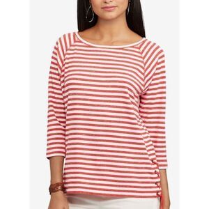Chaps Palm Point Striped Lace-Up Pullover Red Boatneck Small